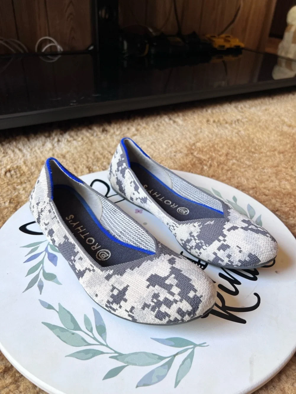 Rothy's Snake Print Flats with Blue Trim